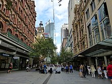 Pitt Street, a major street in the CBD, runs from Circular Quay in the north to Waterloo in the south, and is home to many large high-end retailers. Pitt Street Mall, 2014.jpg