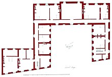 Plan of the second floor (attic storey) of the Hotel de Brionne in Paris - 1734. Plan d'execution du second etage de l'hotel de Brionne (dessin) De Cotte 2503c - Gallica 2011 (adjusted).jpg