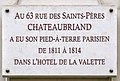 Plaque au no 63 en hommage à Chateaubriand.