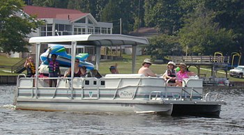 A pontoon boat approaches on Lake Gaston, VA-N...