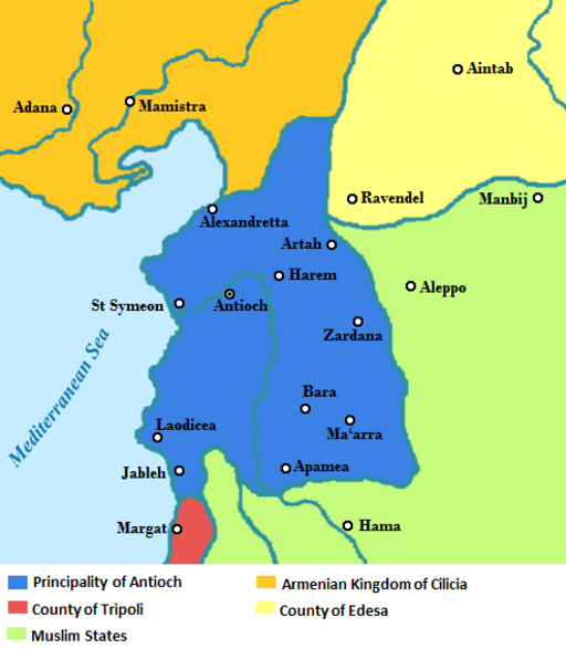 The Principality of Antioch in the context of the other states of the most East in 1135 AD.