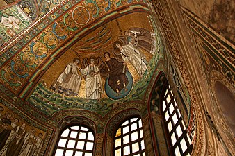 Cul-de-four de la chapelle absidiale de la basilique Saint-Vital de Ravenne, Italie, recouvert d'une mosaïque byzantine du VIe siècle.