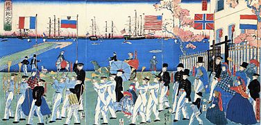 Sadahide: Parade in Yokohama, 1865