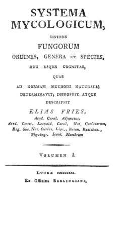 Fries' Systema mycologicum title page Systema mycologicum.png