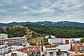 Parte del hospital. Escuela La Minerva y Parque Dalmau. Al fondo: Cerro de Llevant - Can Carreras.