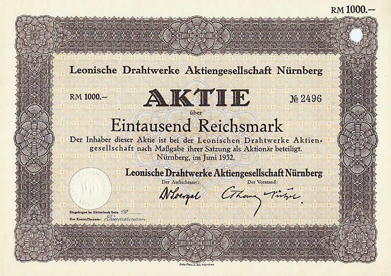 Datei:Leonische Drahtwerke AG 1932 1000 RM.jpg