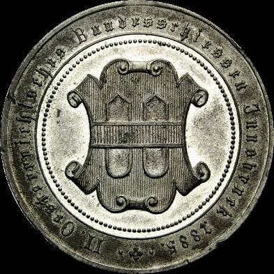 Datei:Münze 1885 Wertseite - 2 Österreichisches Bundesschießen in Innsbruck - Variante 2.png