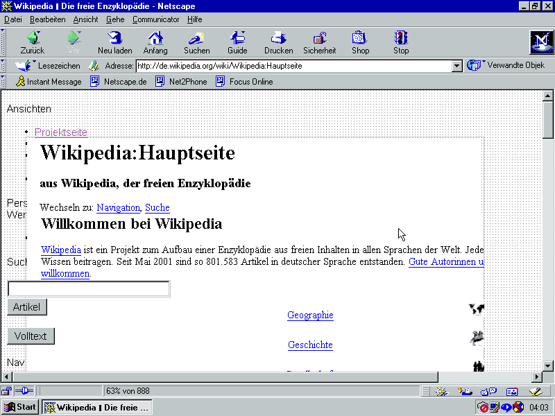 Netscape Browser auf Windows95. Quelle: Wikipedia