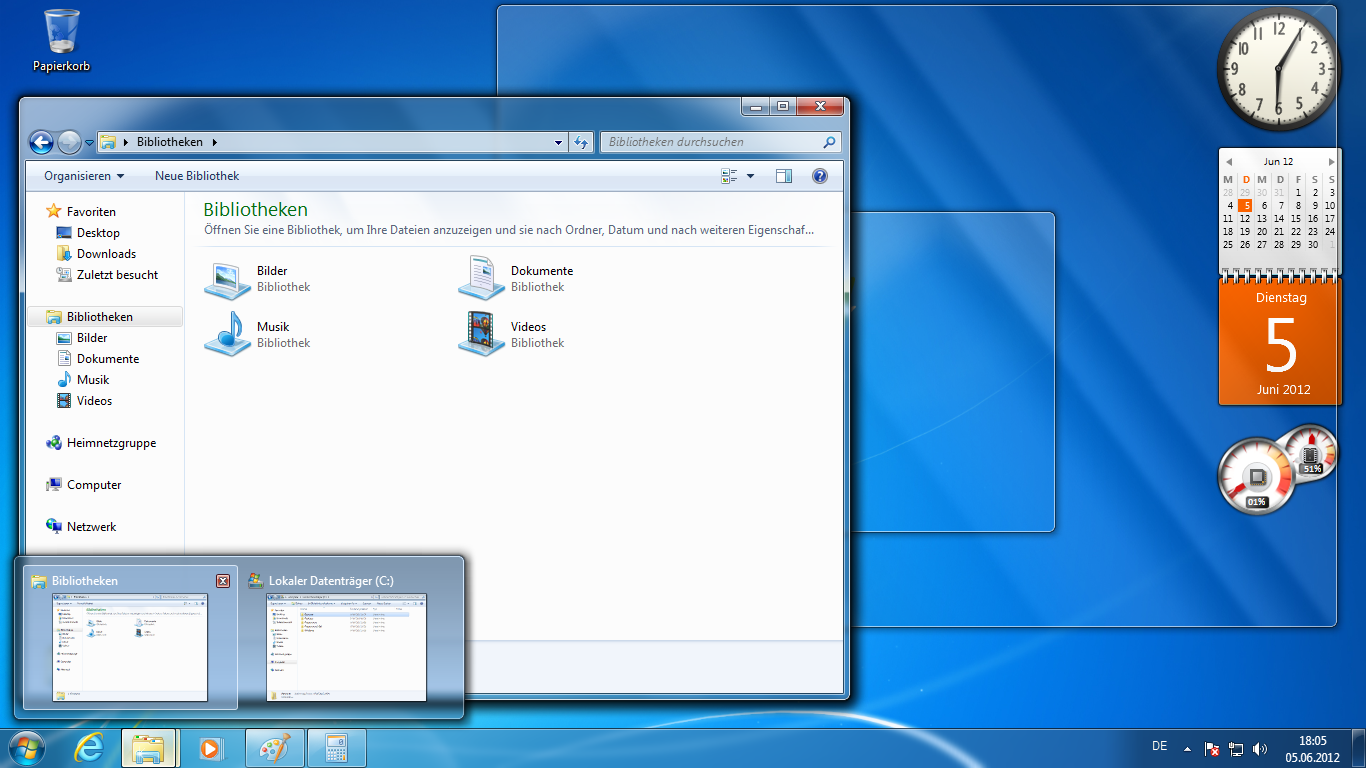 Desktopansicht von Windows 7 Ultimate - "Das Schäfchen", gemeinfrei by Wikimedia Commons