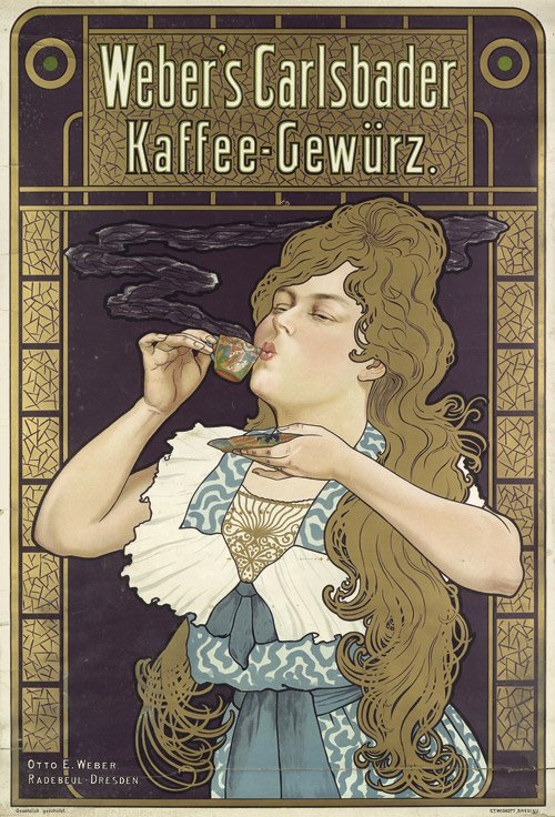 Plakat für Webers Carlsbader Kaffee-Gewürz, Farblithografie um 1900