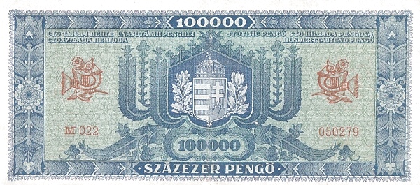 Datei:Hungary - Pick 120a - 100000Pengö1945hinten - ohne Marke.jpg