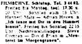 Zeitungsanzeige der Filmbühne Schlutup, 1953