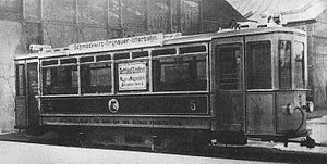 Triebwagen 5 der Schmöckwitz-Grünauer Uferbahn im Herstellerwerk, 1913