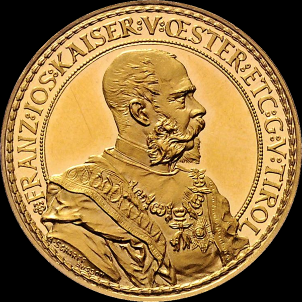 Datei:Münze 1885 Bildseite - 2 Österreichisches Bundesschießen in Innsbruck - GOLDVARIANTE.png