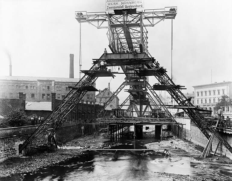 Datei:Wuppertaler Schwebebahn 1897 - Gerüstbau an der Alexanderbrücke.jpg