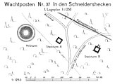 Situation am Wp 10/37 (um 1895), einem der ungewöhnlichsten und fundintensivsten Wachtpostenpunkte am Odenwaldlimes