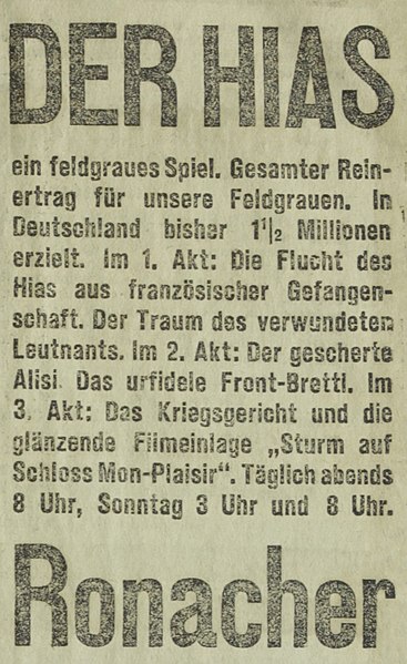 Datei:Heinrich Gillardones „Der Hias“ im Wiener Ronacher („Neues Wiener Tagblatt“, 5. Mai 1918, 19).jpeg