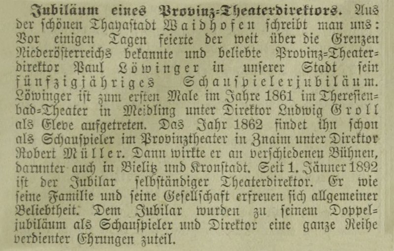 Datei:Neuigkeits-Welt-Blatt, 6. Jänner 1912, S. 11 Paul Löwingers 50. Bühnenjubiläum.jpg