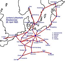 Streckennetz der Junkers Luftverkehr AG 1925