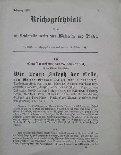Datei:Konzessionsurkunde für die Wiener Gürtelbahn.jpg
