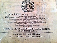 Titelseite des Talmud von 1697 (Traktat Schabbat), herausgegeben von Johann Christoph Bekmann und Michael Gottschalck
