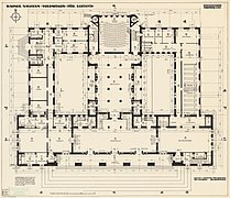 Blunck: Entwurf für das Kaiser-Wilhelm-Volkshaus, Grundriss des Erdgeschosses (1917)