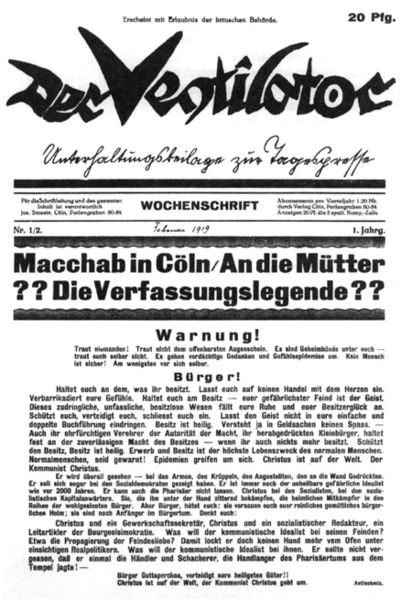 Datei:Titelblatt von Der Ventilator, Köln 1919.jpg