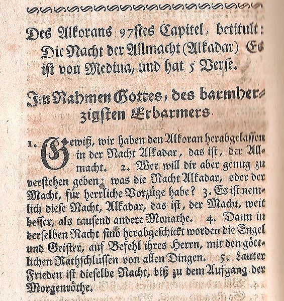 Datei:Koran by Megerlein, 1772, Sure 97.jpg