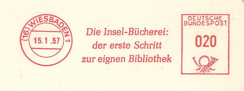 Datei:Insel Verlag Freistempel 0,20 DM 15.1.57.jpg