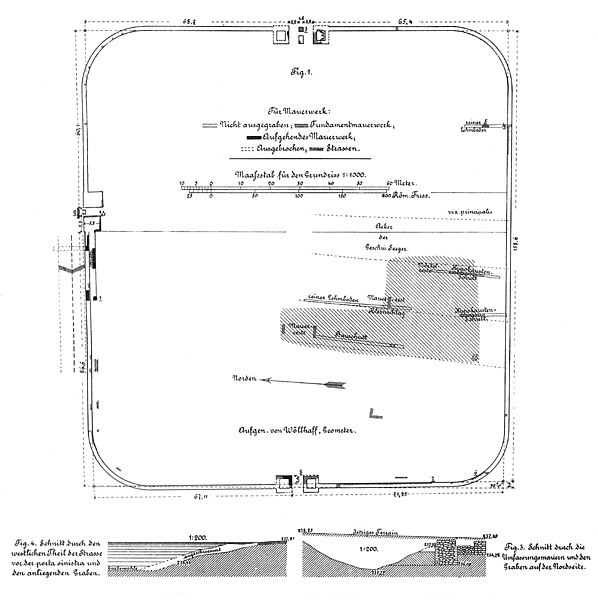 Datei:ORL 42 tab 02 pic 01, 04-05 Rendelkastell, Grundriss und Grabenschnitte.jpg