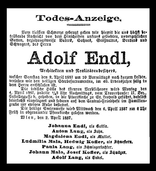 Datei:Adolfs Endls Todes-Anzeige (Neue Freie Presse, 1887-04-03, 13).jpg
