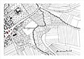 Ditzingen, 1831. 1: Laien; 2: Rathaus; 3: Konstanzer Kirche; 4: Schulhaus; 5: Hofanlage; 6: Hofanlage („Dreigiebelhaus“); 7: Rathausbrunnen