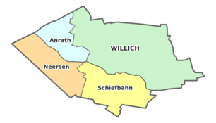 Lage der Stadtteile von Willich