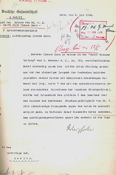 Datei:Weizsäcker Anregung Ausbürgerung Thomas Mann.jpg