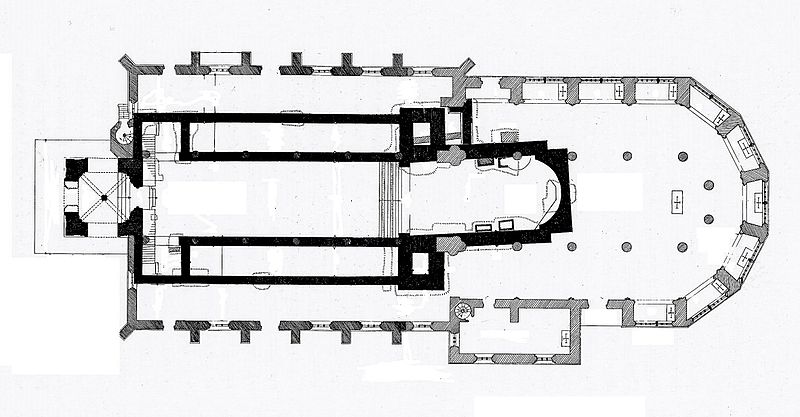 Datei:St. Michael in Schwäbisch Hall, Grundriss durch Westturm, Kirchenschiff und Chorhaus.jpg