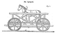 Zeitgenössische Darstellung der von einem Arbeitspferd angetriebenen The Cycloped.