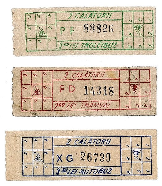 Datei:Fahrkarten Stadtverkehr Bukarest aus den 1980er Jahren.jpg