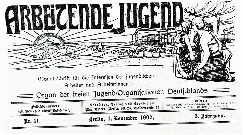 Datei:Zeitungskopf der Monatsschrift Arbeitende Jugend von 1907..jpg