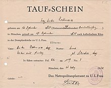 Taufschein von Max Zottmayr