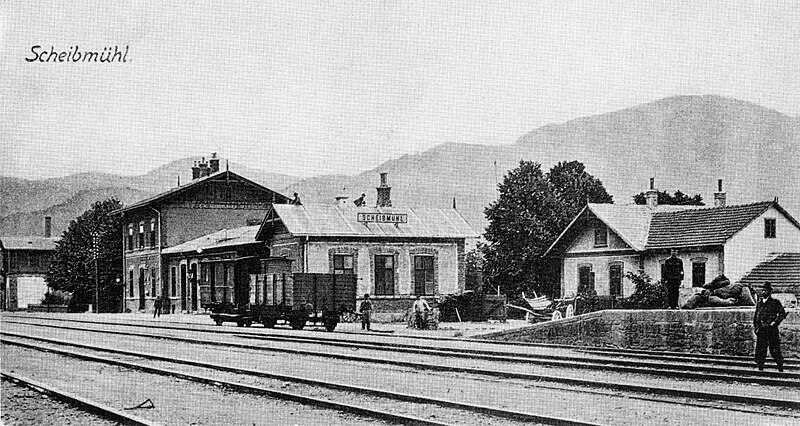 Datei:Leobersdorfer-Bahn-Traisen-Scheibmühl-Abzweigstation-(um-1905).jpg