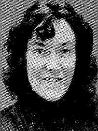The face of a woman with dark curly hair, from a 1981 newspaper.