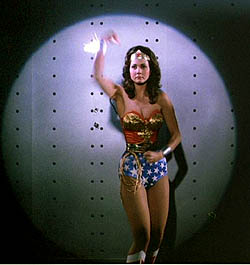 Lynda Carter as Wonder Woman, displaying her a...