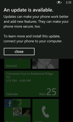 A test notification of an "update availab...
