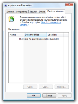 Předchozí verze v systému Windows Vista, součást Průzkumníka Windows, která umožňuje vytváření trvalých stínových kopií.