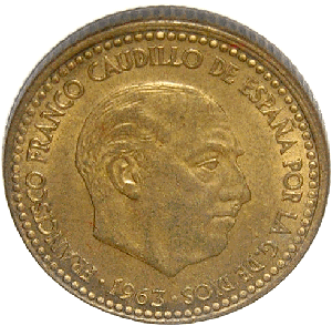1963 Spanish peseta coin with the image of Fra...
