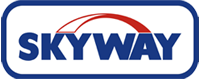 Former Skyway logo: the word "Skyway" in blue and a red arch on a white background