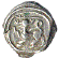 A coin of Rajadhiraja Chola II with a lion surmounted by a sword