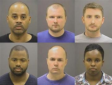 The six Baltimore Police officers charged in Freddie Gray’s homicide.