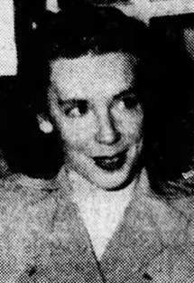 A white woman's face from a 1948 newspaper.