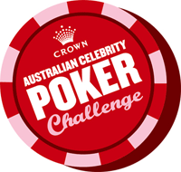 A large poker chip bearing the Crown logo followed by the words Australian Celebrity Poker Challenge